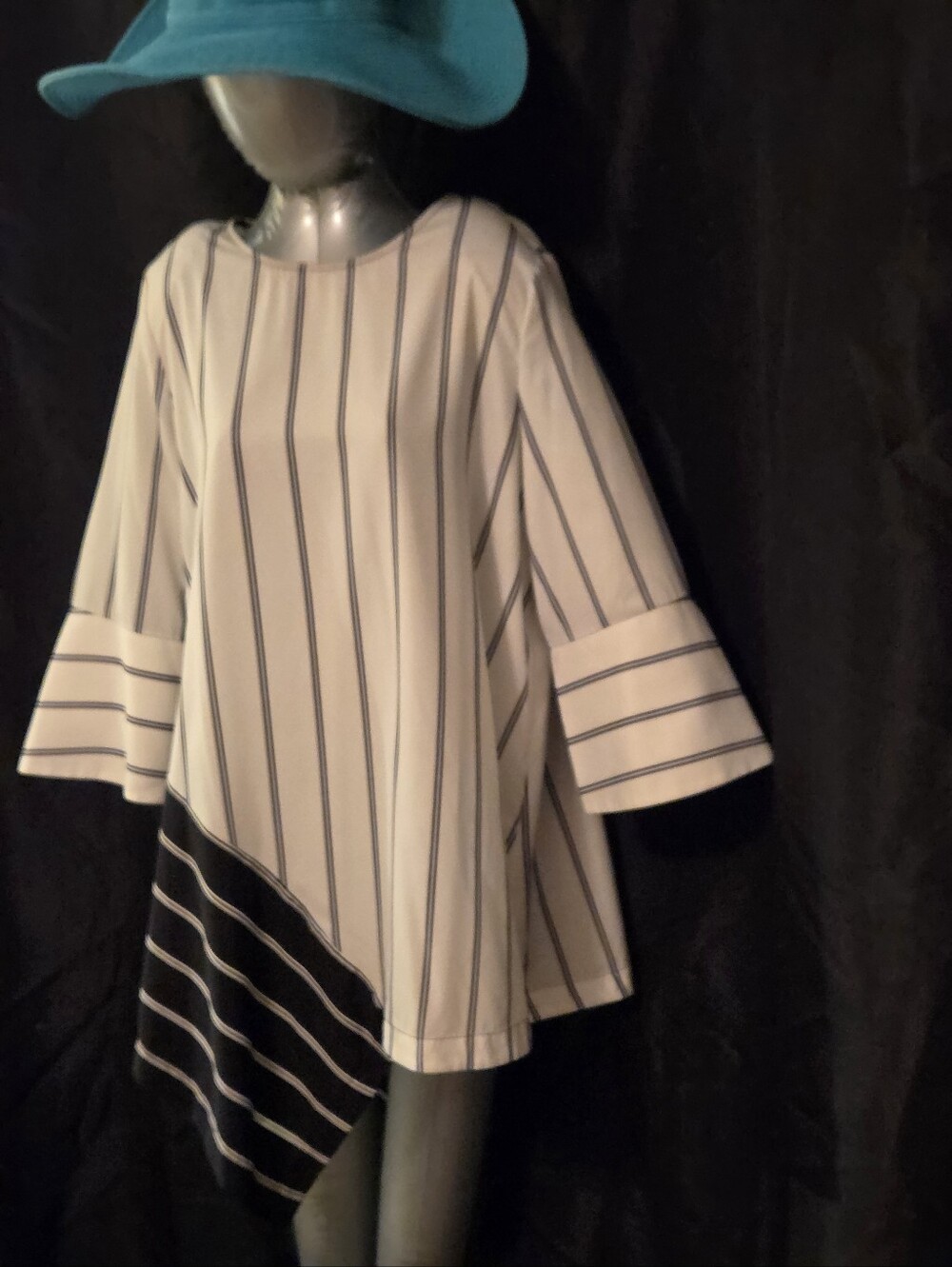 Striped Asymmetric Tunic Top - Or Summer Dress-White with Black Stripes